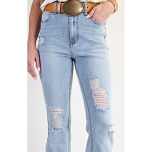 Easel Stretch Washed Lt Denim Distressed Pants Size Small